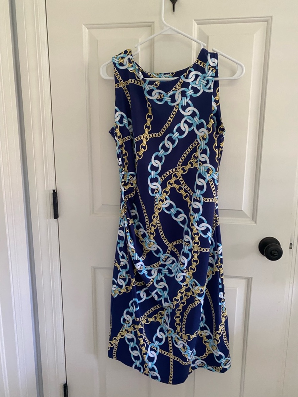 J. McLaughlin Navy Chain-Print Midi Dress